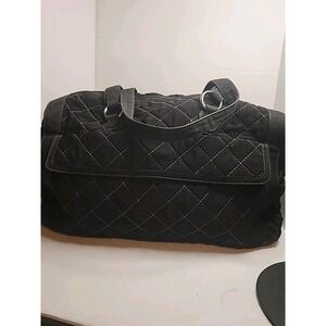 Classic Black Vera Bradley Quilted Microfiber Tote Bag Handbag Purse 18"x11"x6"